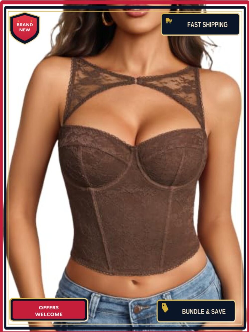 Avidlove Lace Corset Top Cutout Bralette Underwire Waist Boning